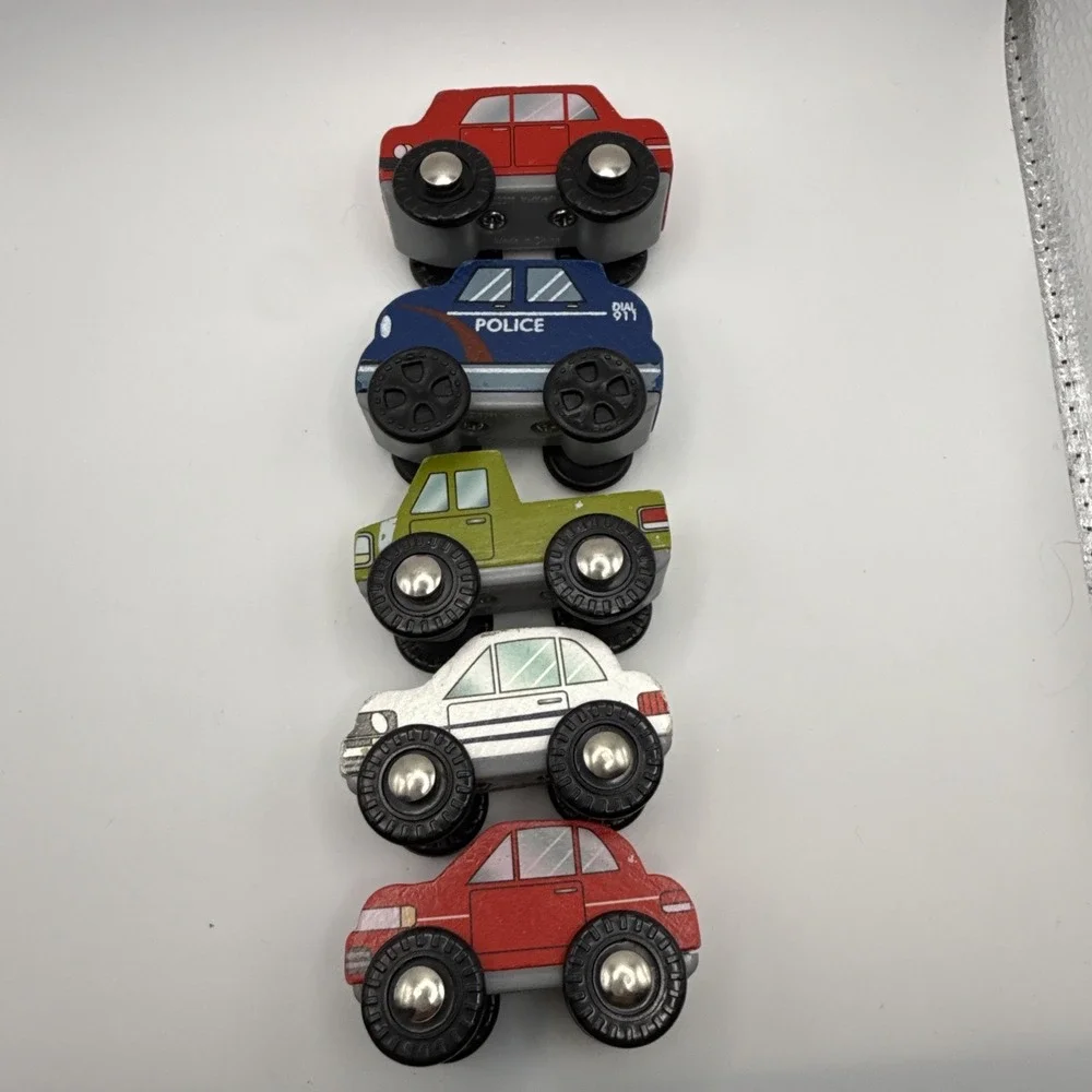 Kidkraft Wooden Vehicles 2011 Police Car Green Truck Red & White Cars Lot Of 5